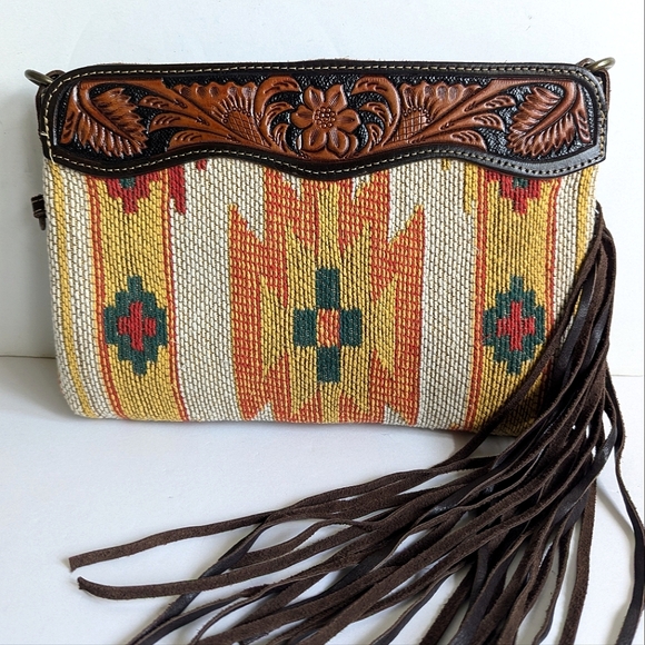 Myra Bag Handbags - Myra Bag Hand Tooled Clutch Crossbody Shoulder Bag 💜 Rancher Aztec Western